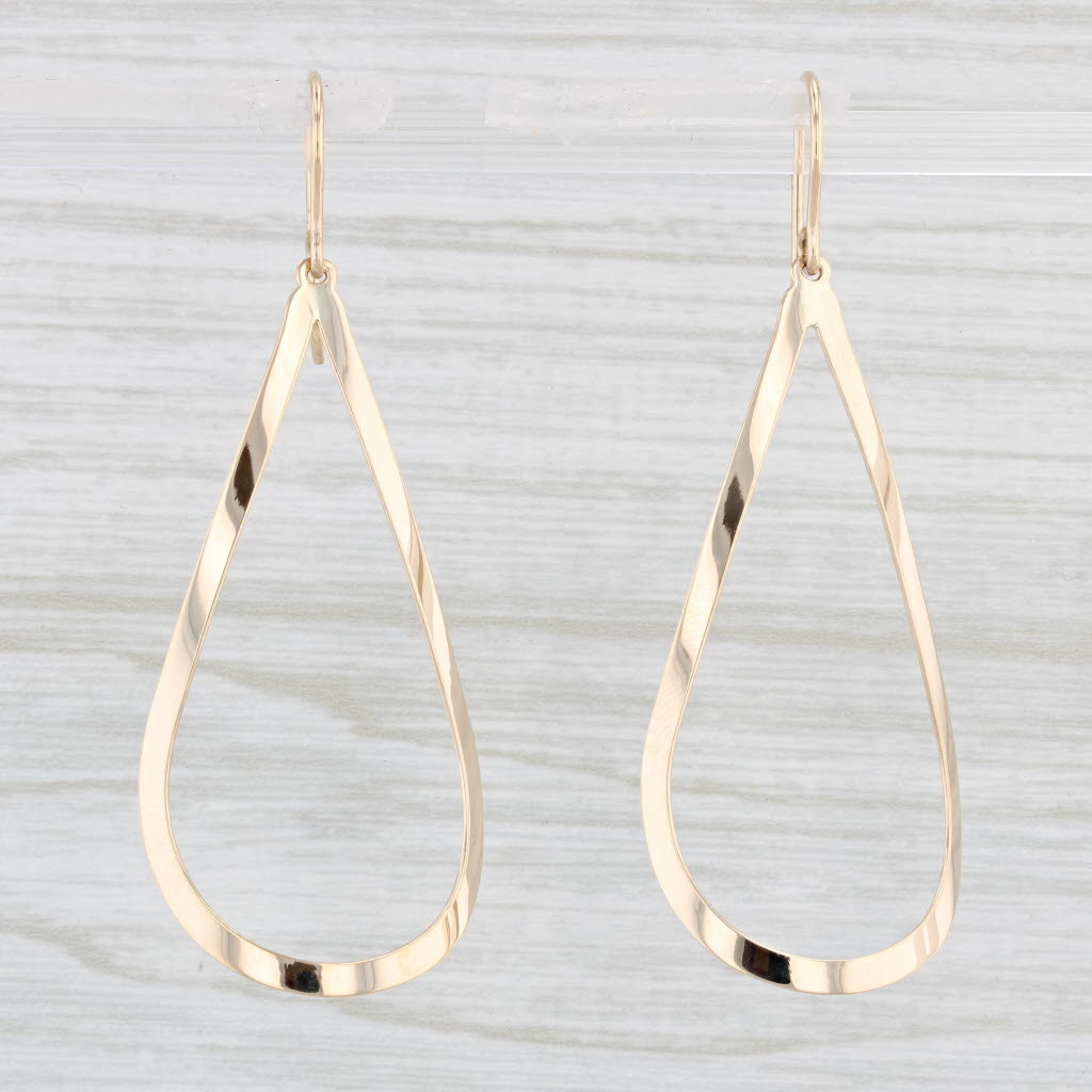 Light Gray Teardrop Dangle Earrings 14k Yellow Gold Hook Post Drops