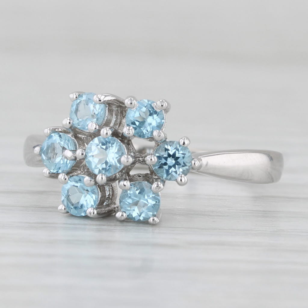 Light Gray 0.96ctw Blue Topaz Cluster Ring 10k White Gold Size 7.25