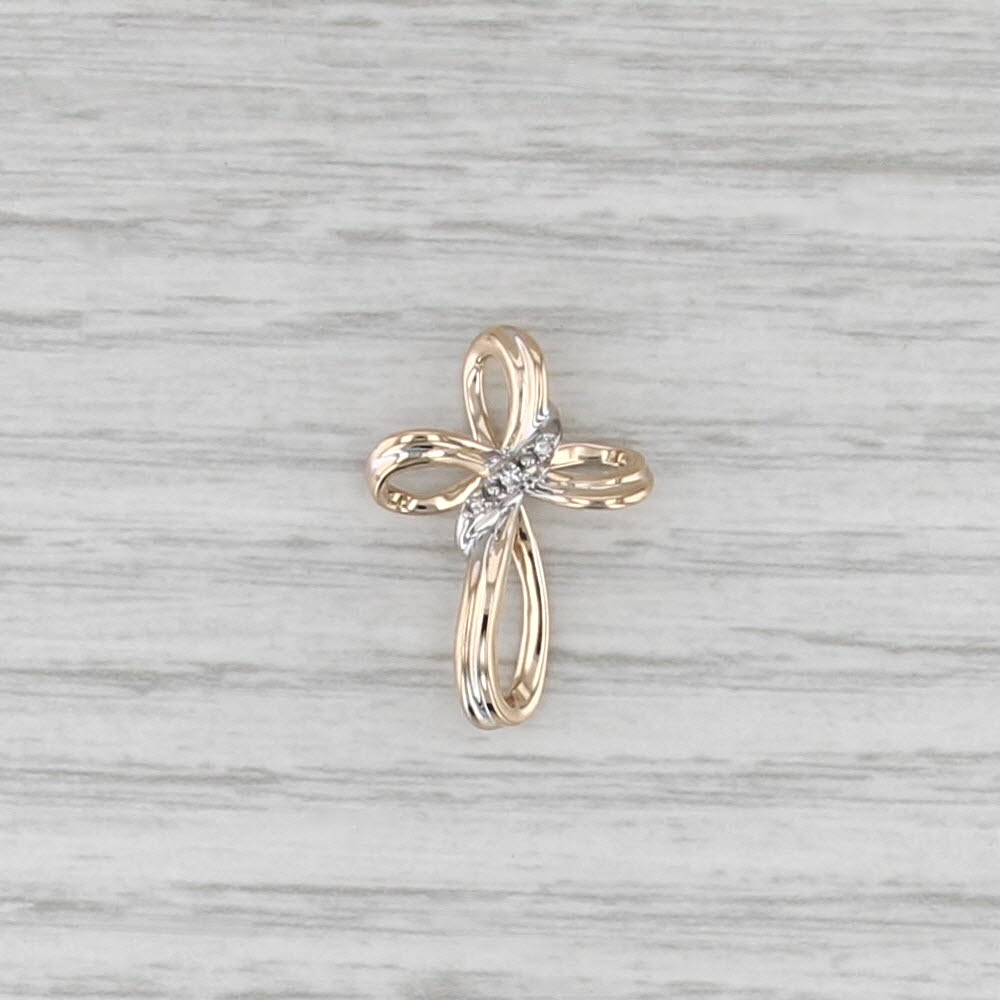 Diamond 3-Stone Looping Cross Pendant 10k Yellow Gold