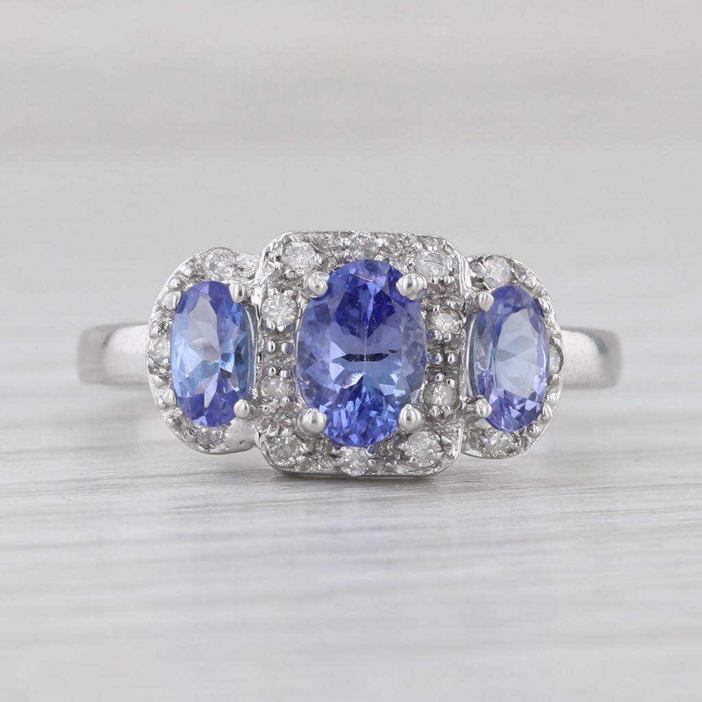Light Gray 1.10ctw Tanzanite 3-Stone Diamond Ring 14k White Gold Size 6.25