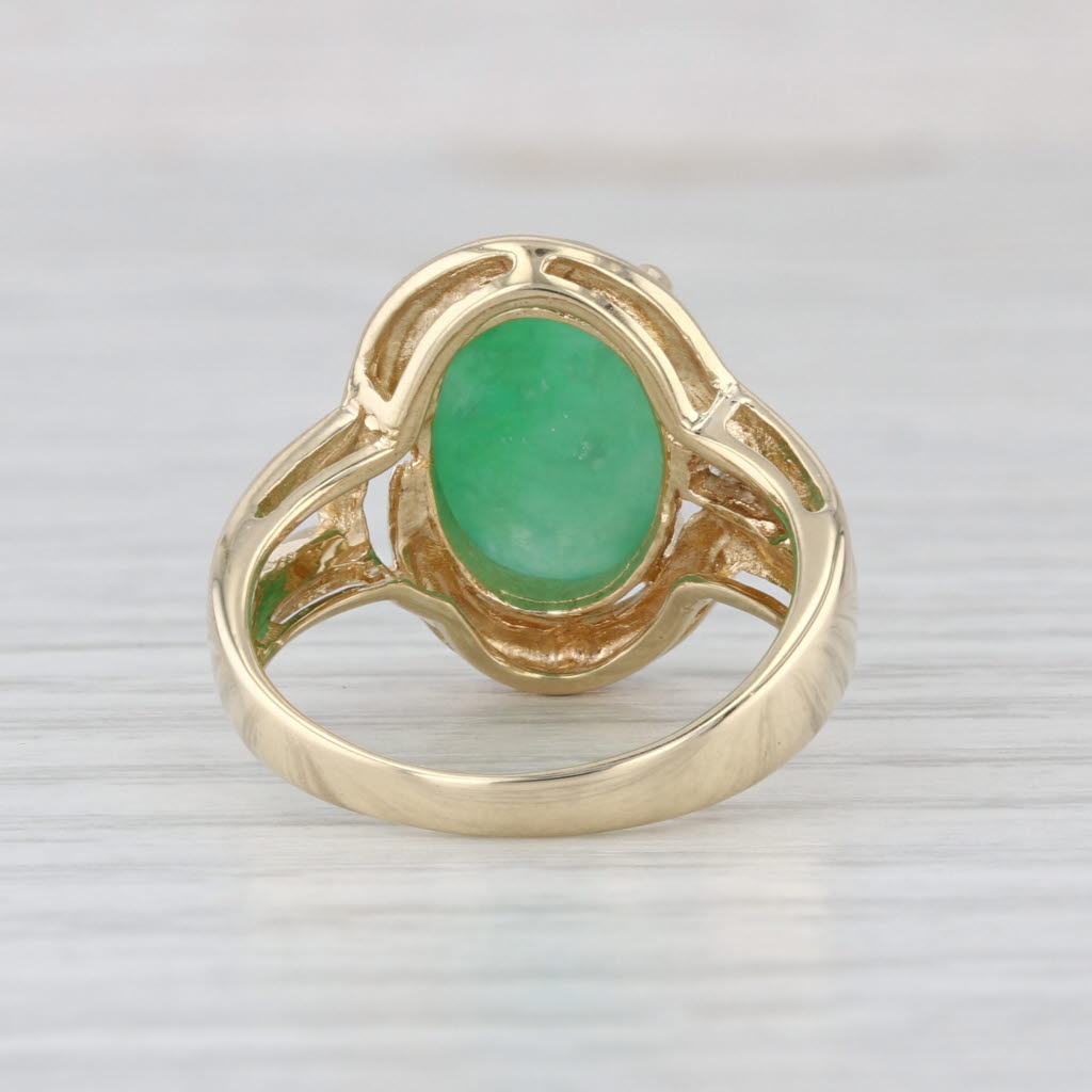 Green Jadeite Jade Oval Cabochon Diamond Ring 14k Yellow Gold Size 6.5