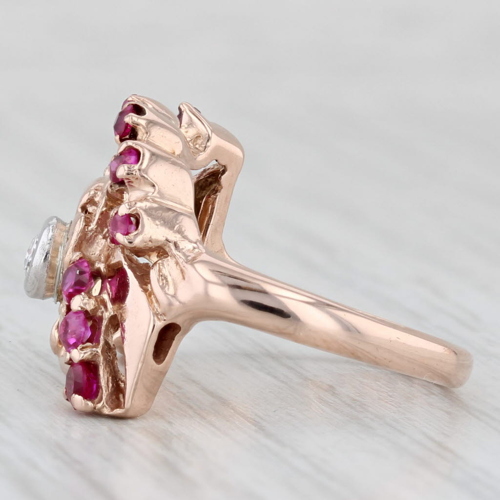 Light Gray Retro Vintage 0.68ctw Ruby Diamond Rose Gold Cocktail Ring 14k Size 6.25