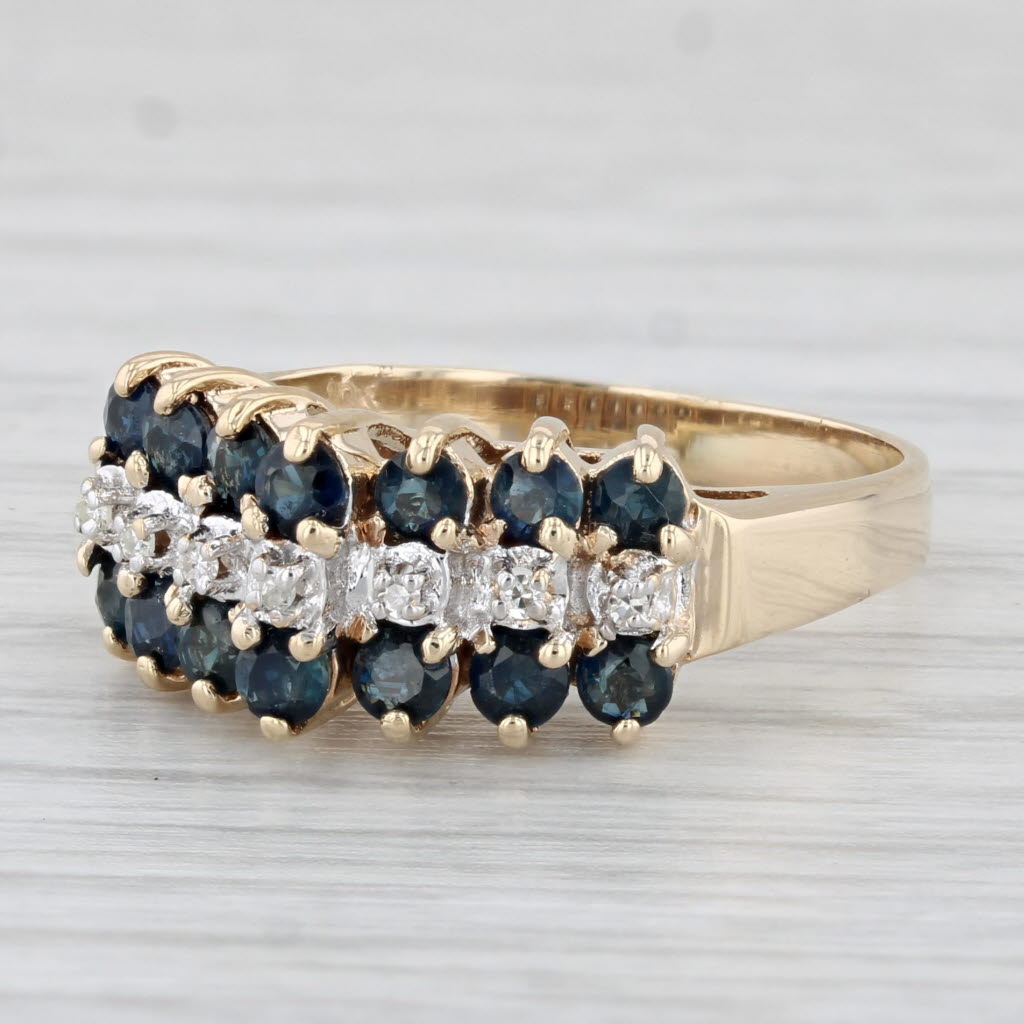 Light Gray 0.92ctw Blue Sapphire Diamond Ring 10k Yellow Gold Size 6.25 Tiered Pyramid