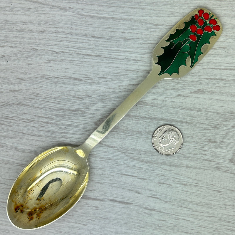 Dark Gray Vintage 1946 Anton Michelsen Sterling Silver & Enamel Christmas Spoon Denmark