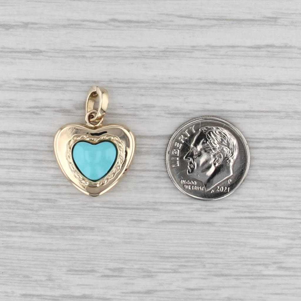 Turquoise Cabochon Puffy Heart Pendant 14k Yellow Gold