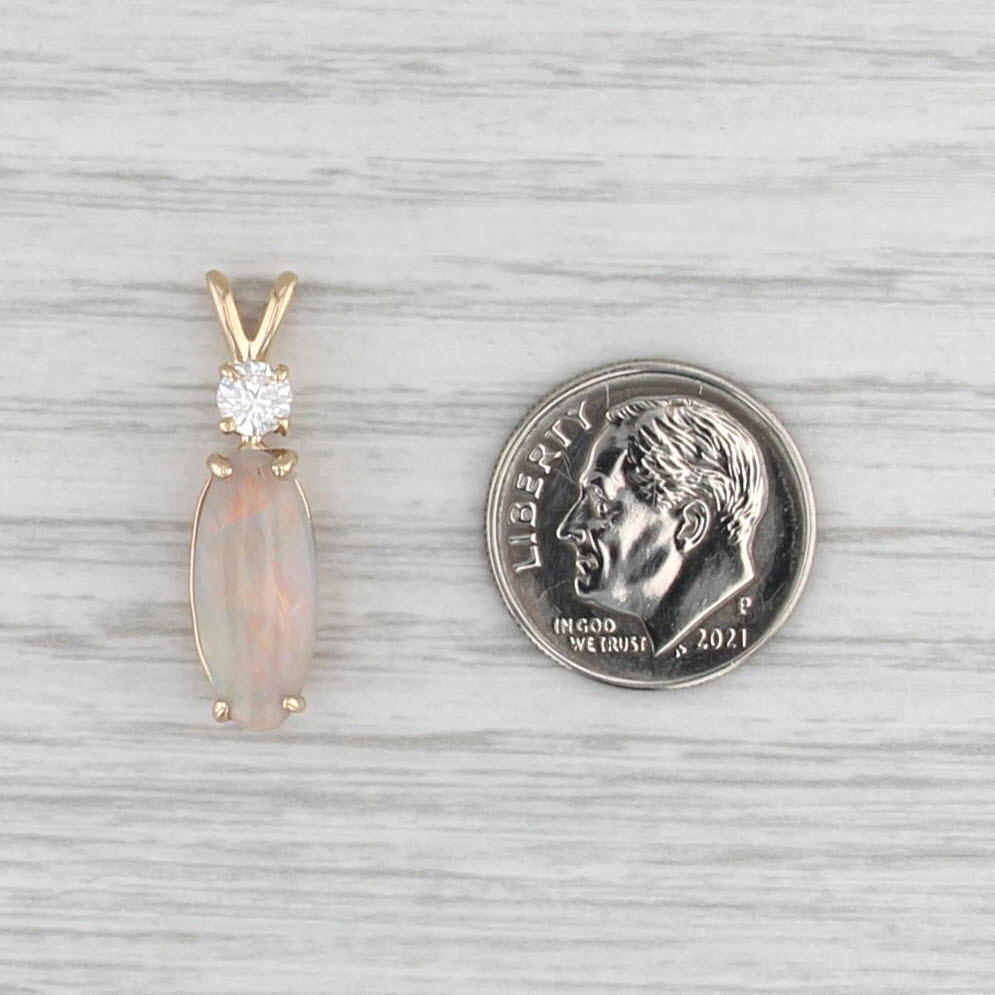 Oval Cabochon Opal Diamond Pendant 14k Yellow Gold