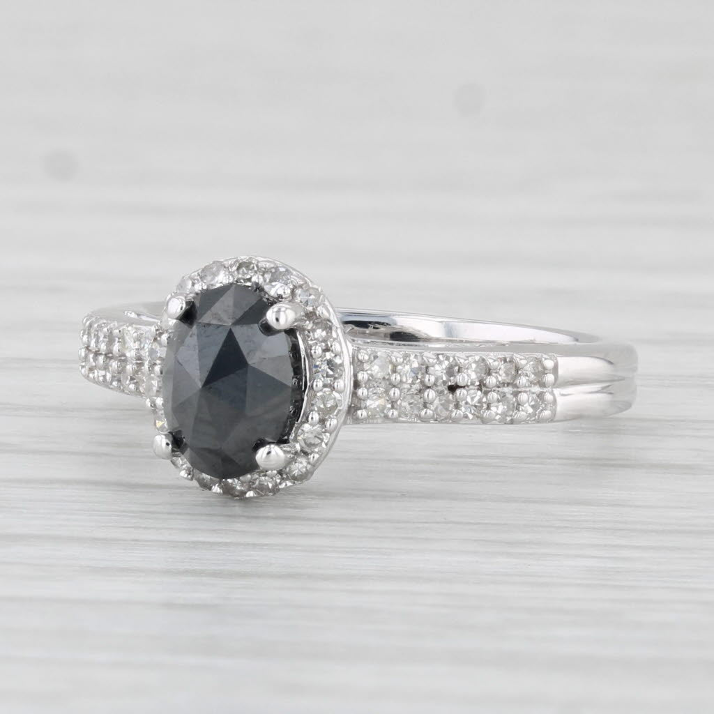 Light Gray 0.81ctw Oval Black Diamond Halo Ring 14k White Gold Size 5 Engagement