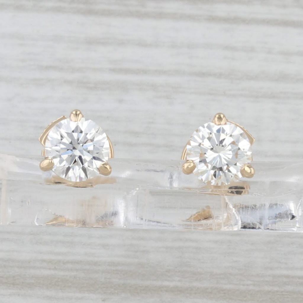 1.11ctw Diamond Solitaire Stud Earrings 14k Yellow Gold Round Studs GIA