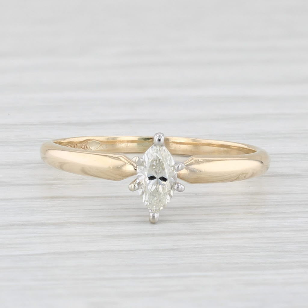 Light Gray 0.18ct Marquise Brilliant Solitaire Engagement Ring 14k Yellow Gold Size 5