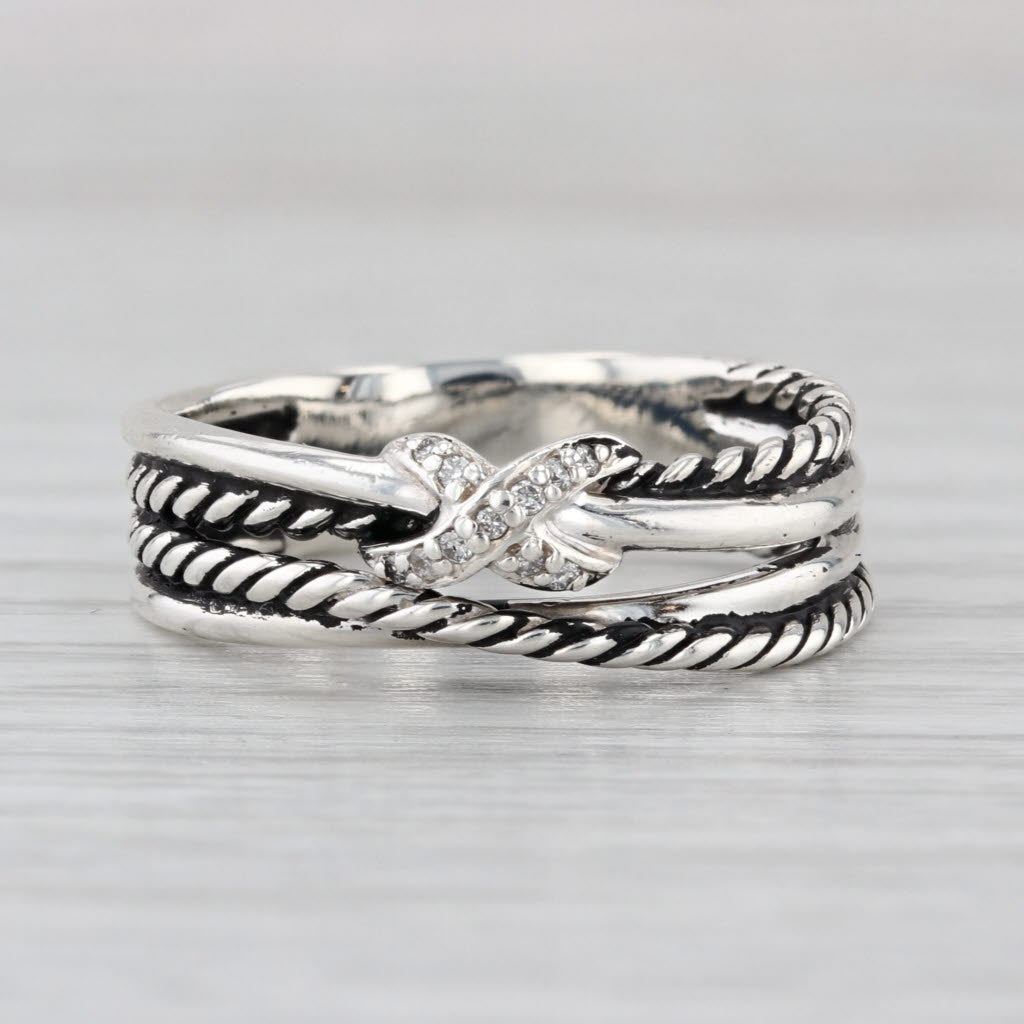 David Yurman Diamond Crossover X Ring Sterling Silver Stacked Multiband Sz 8.25