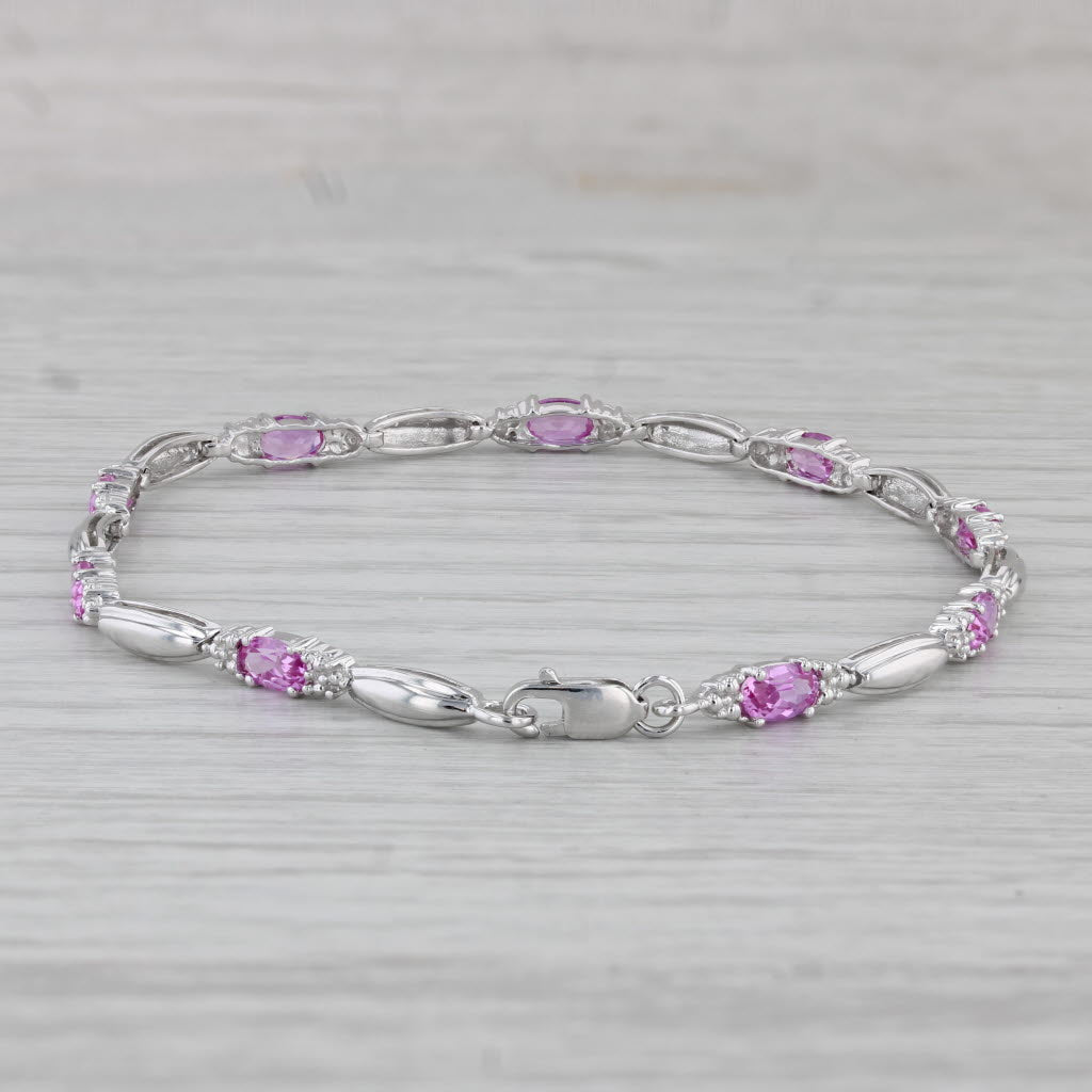 Gray 2.88ctw Pink Sapphire Bracelet 10k White Gold 7" 3.5mm