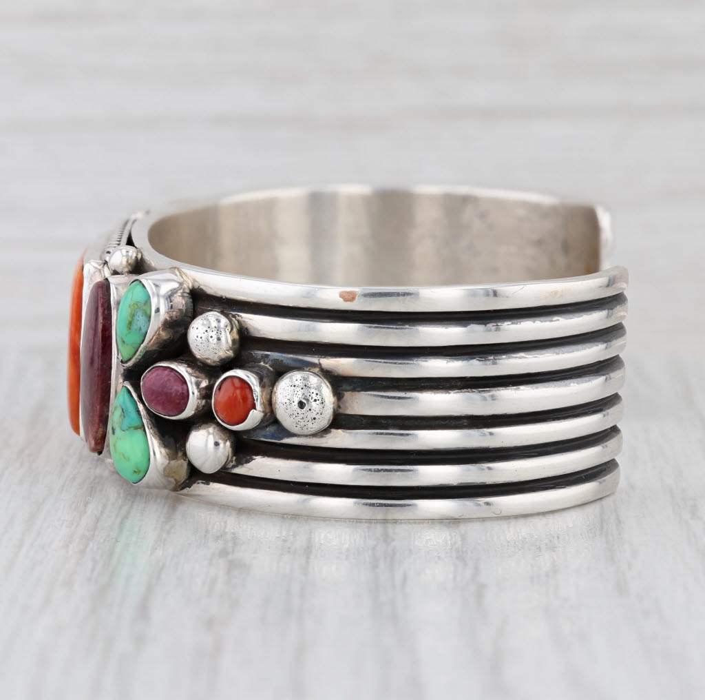 Albert Jake Stone Cuff Sterling Silver Navajo Native American Mother of Pearl