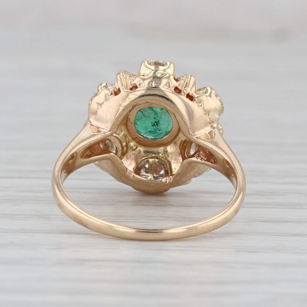 Antique Emerald Diamond Halo Star Ring 14k Yellwo Gold Size 6.25