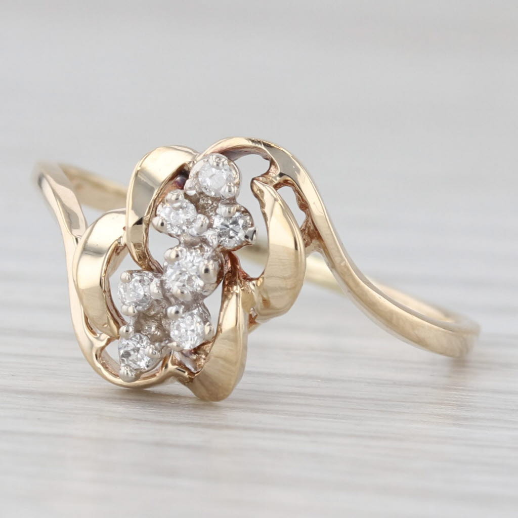 Diamond Flower Cluster Bypass Ring 14k Yellow Gold Size 8