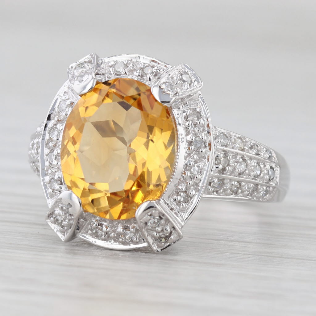 Light Gray 4.11ctw Citrine Diamond Halo Ring 14k White Gold Size 8.75 Cocktail