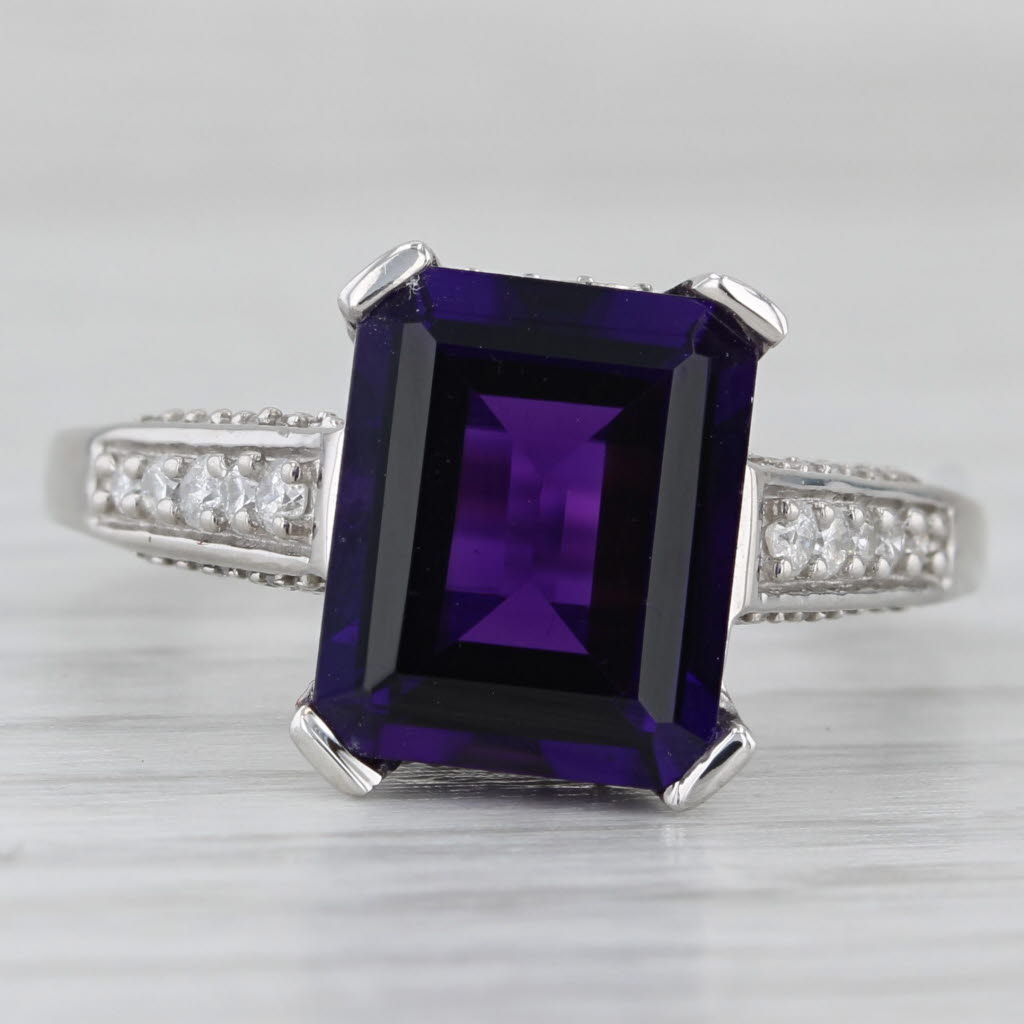 Gray 4.48ctw Amethyst Diamond Ring 14k White Gold Size 8.25