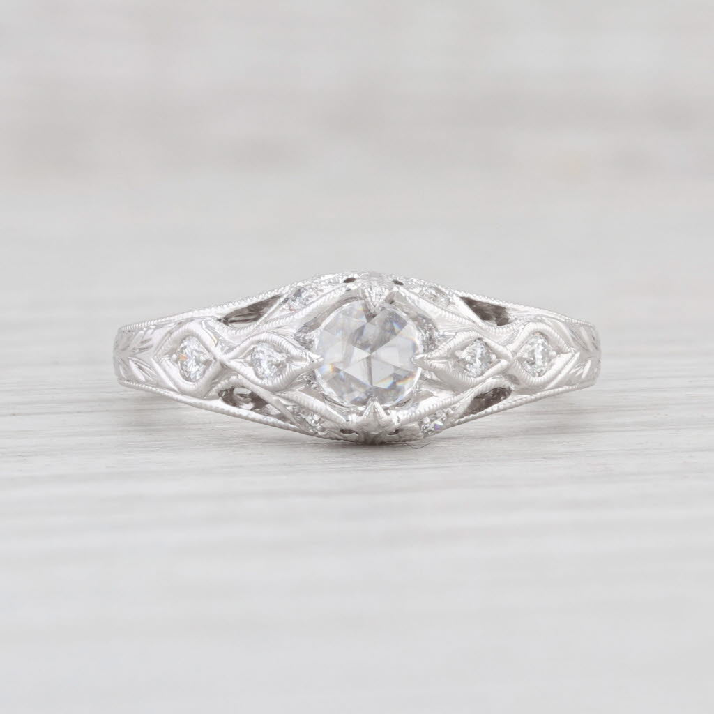 New Floral Diamond Engagement Ring 14k White Gold Size 6.5 Rose Cut Solitaire