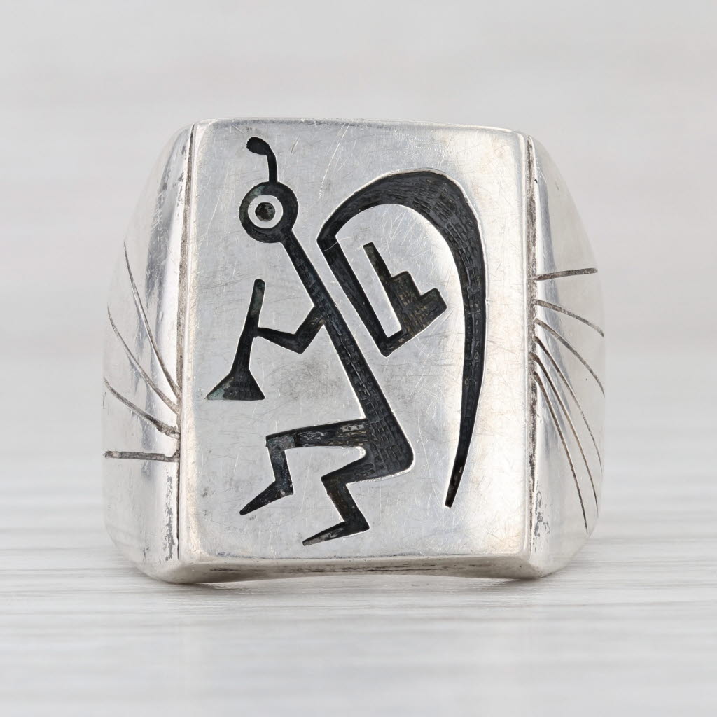 Kokopelli Large Signet Ring Sterling Silver Mitchel Sockyma Native American