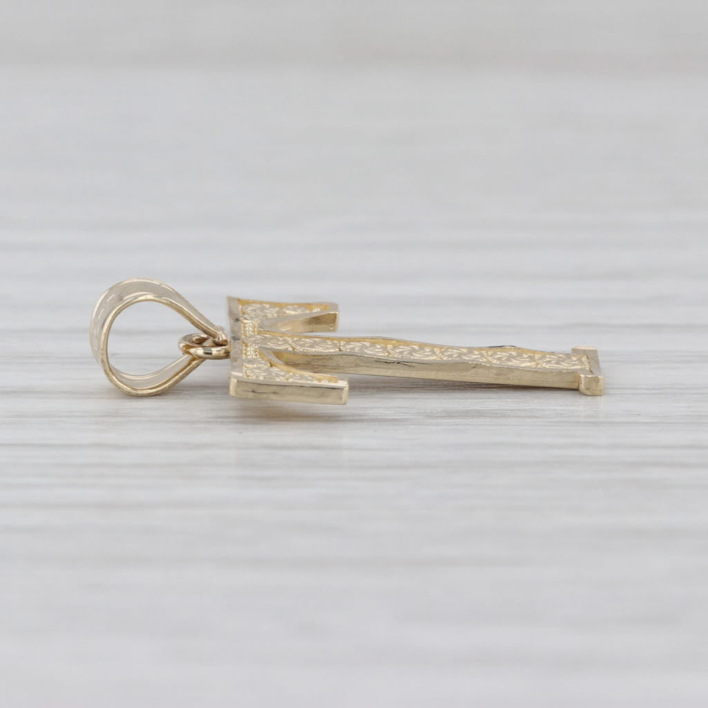 Textured Pattern Letter Initial "T" Pendant 10k Yellow Gold