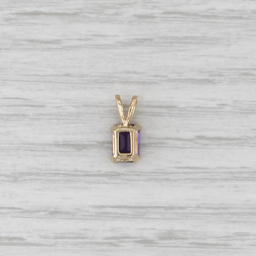 0.80ct Emerald Cut Solitaire Amethyst Pendant 14k Yellow Gold Small Drop