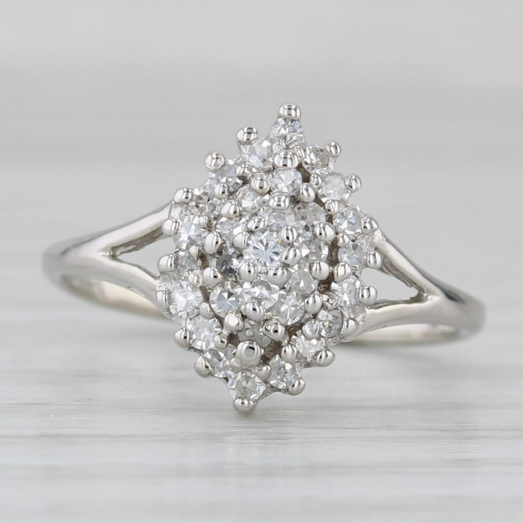 Gray 0.16ctw Diamond Cluster Halo Engagement Ring 14k White Gold Size 3.5