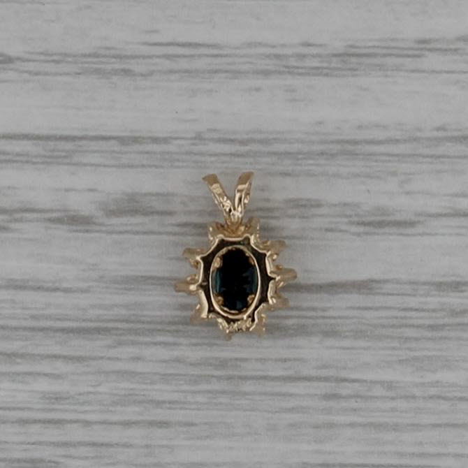 Small 0.39ctw Blue Sapphire Diamond Halo Pendant 14k Yellow Gold