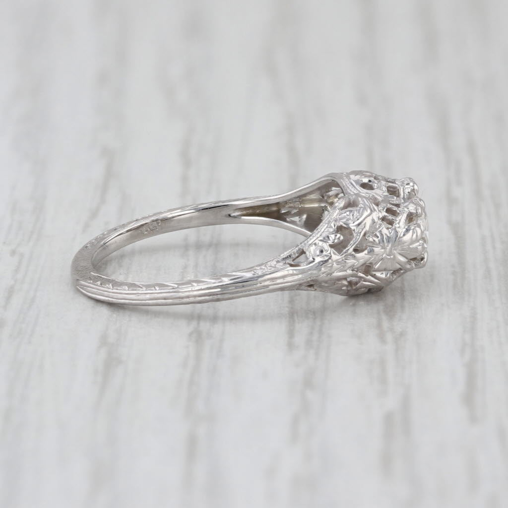 Vintage Art Deco 2-Diamond Filigree Ring 18k White Gold Size 6.75