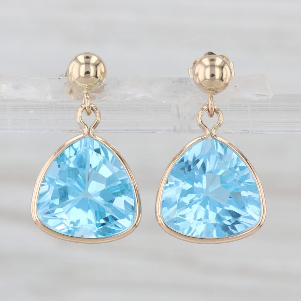 7ctw Blue Topaz Trillion Dangle Earrings 14k Yellow Gold