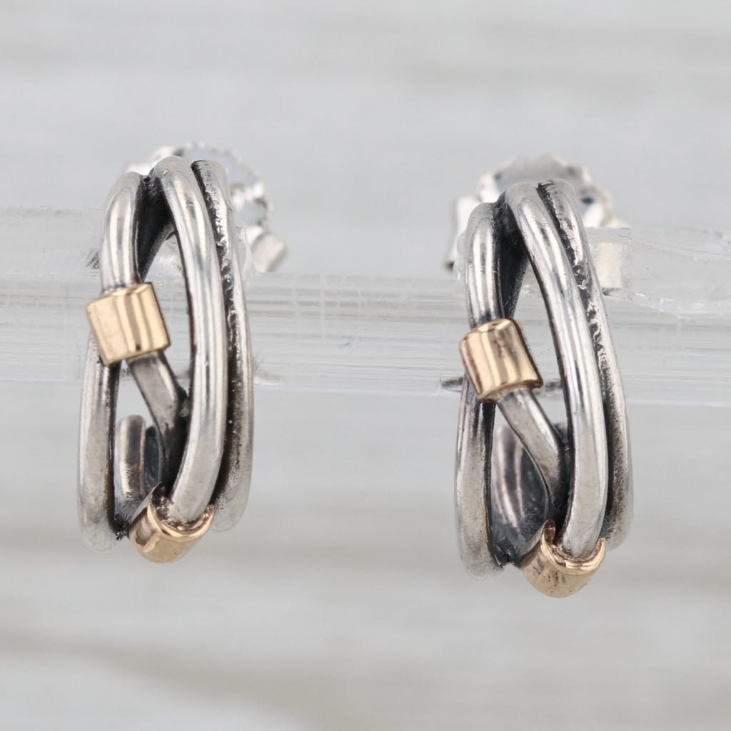 Gray Pandora Small Silver Rope Intertwined Earrings Sterling Silver 14k Gold 290263