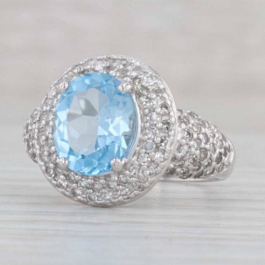 Gray 4.10ctw Blue Topaz Diamond Halo Ring 10k White Gold Size 7