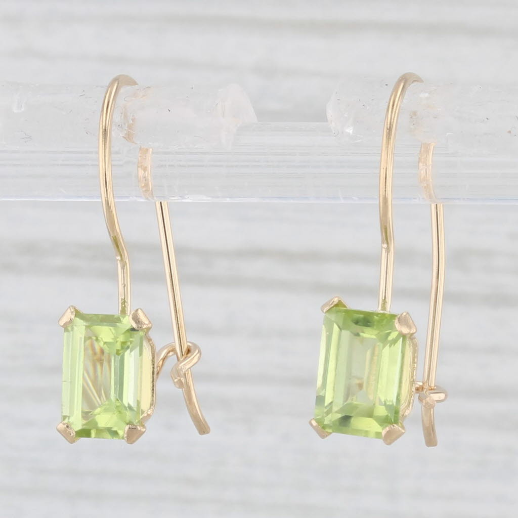 Light Gray 1.40ctw Green Peridot Drop Earrings 14k Yellow Gold Hook Posts