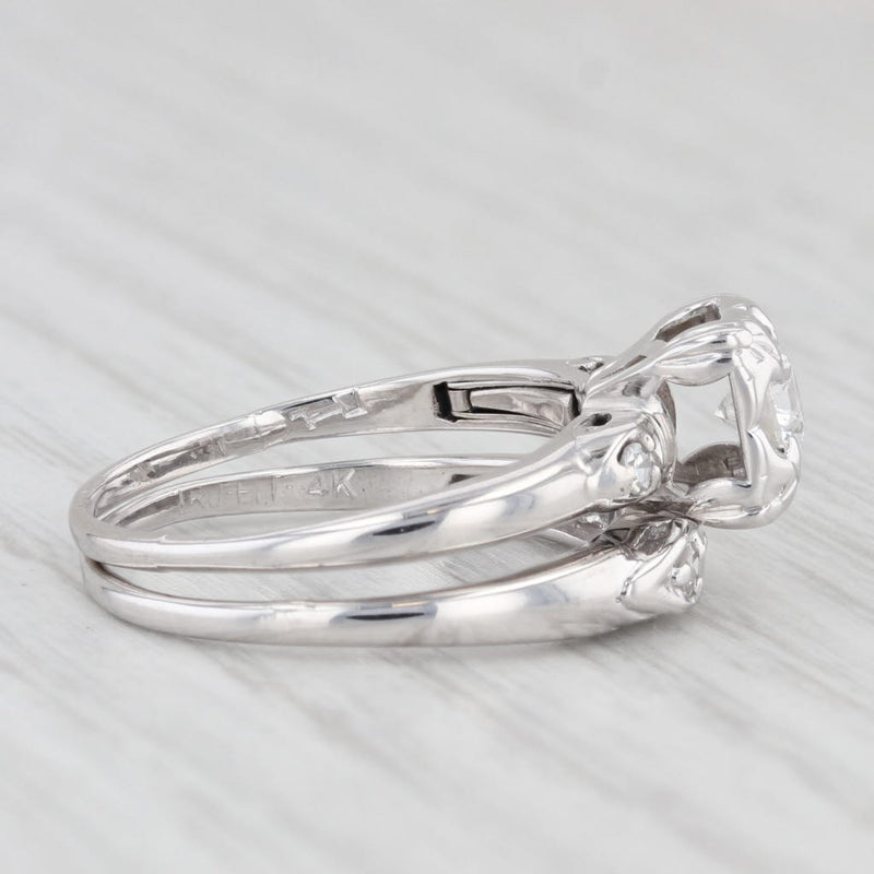 Vintage 0.49ctw Diamond Engagement Ring Wedding Band Bridal Set 14k White Gold