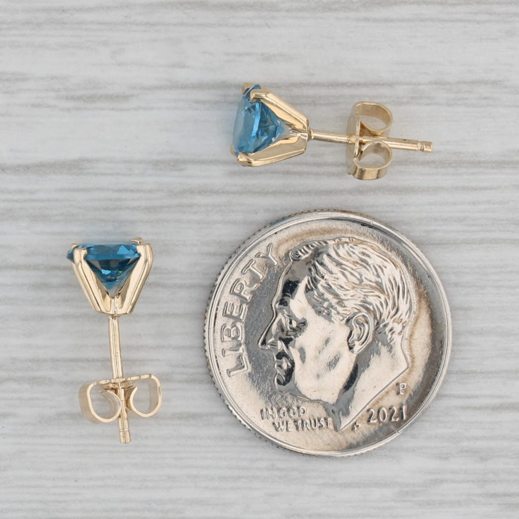 Gray 1.50ctw Lab Created Blue Spinel Stud Earrings 14k Yellow Gold
