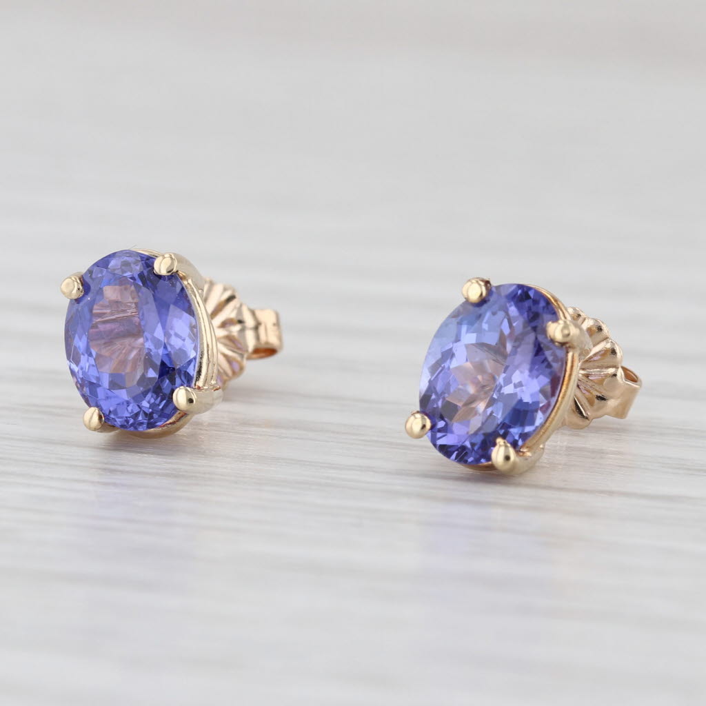 2.35tw Tanzanite Stud Earrings 14k Yellow Gold Oval Solitaire Studs