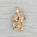 Diamond Solitaire Blooming Rose Pendant 14k Yellow Gold Flower Small Drop