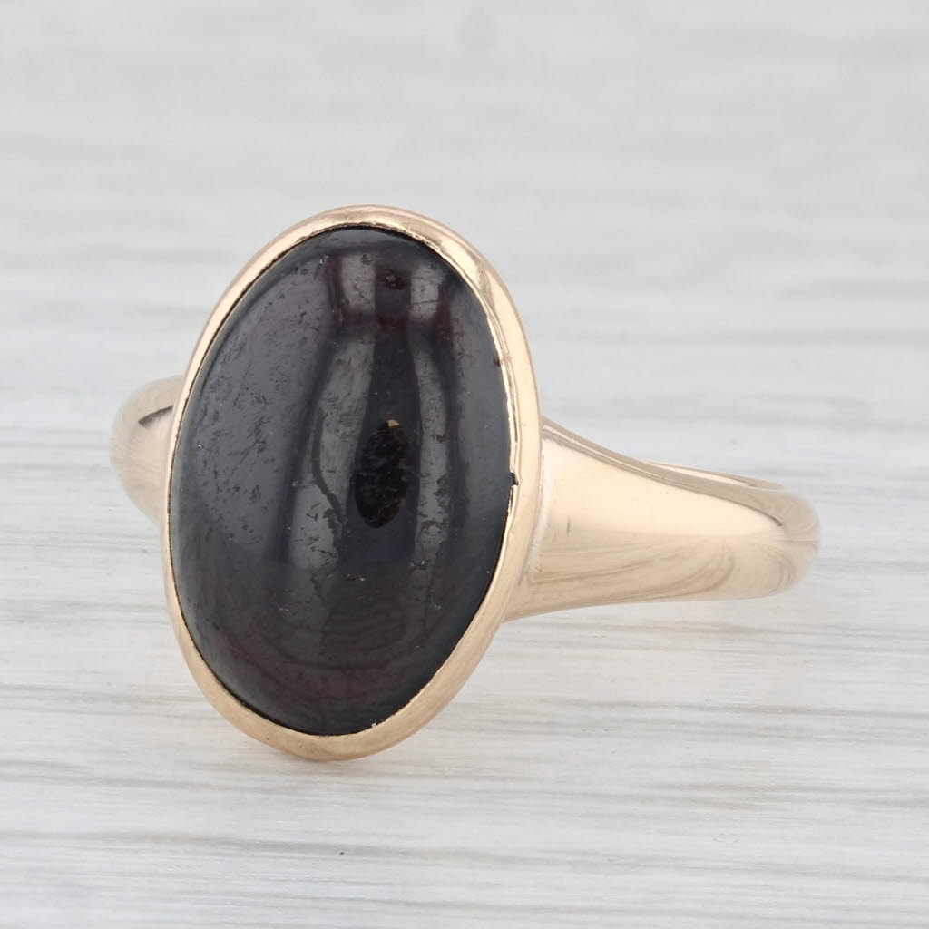 Light Gray Antique Garnet Ring 14k Yellow Gold Size 6 Oval Cabochon Solitaire