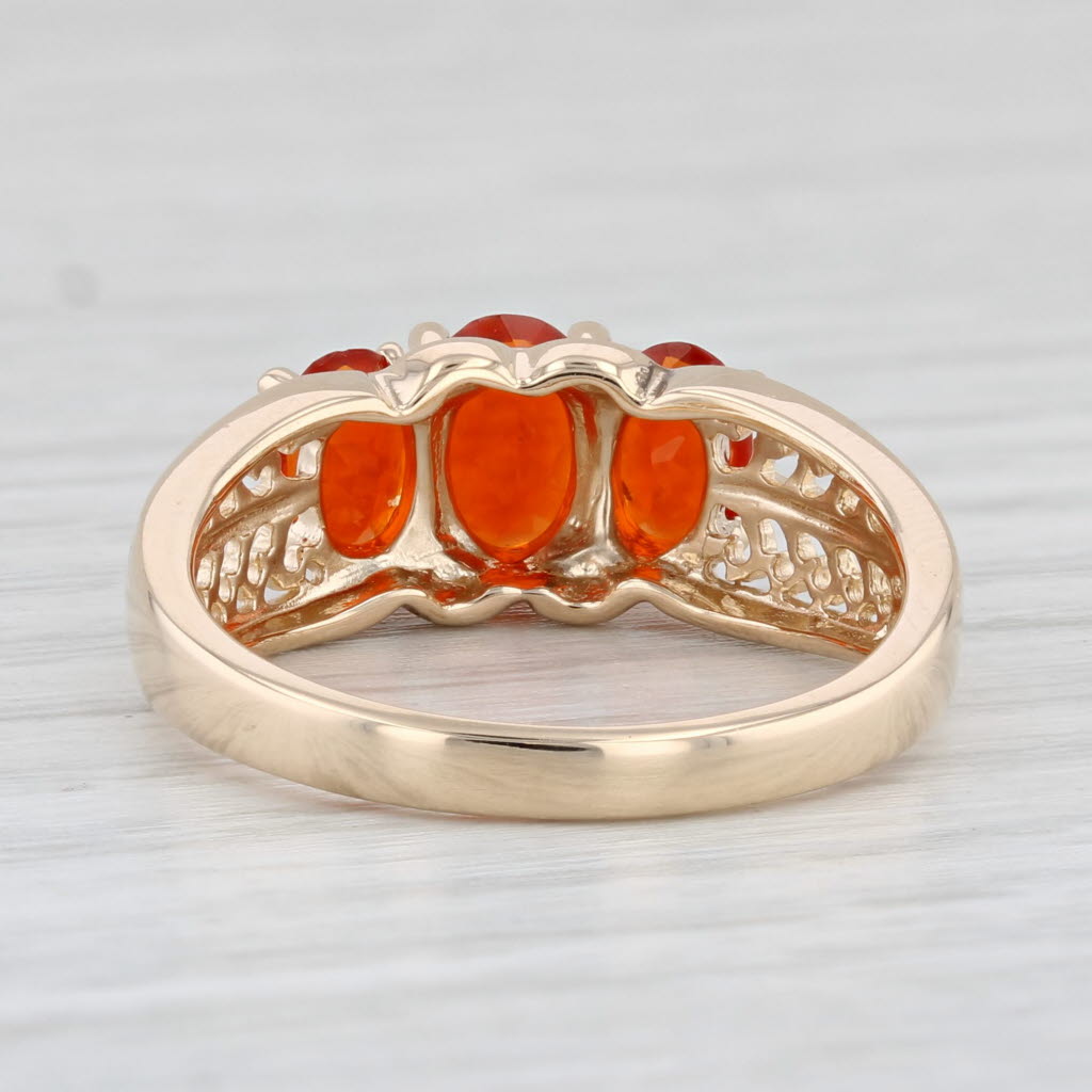 Light Gray 1.10ctw Orange Fire Opal Ring 14k Yellow Gold Size 8 Oval 3-Stone