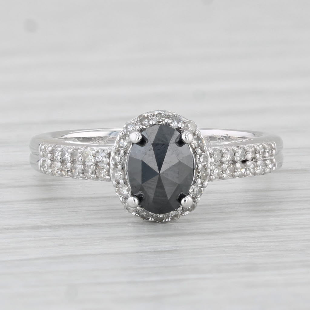 Light Gray 0.81ctw Oval Black Diamond Halo Ring 14k White Gold Size 5 Engagement