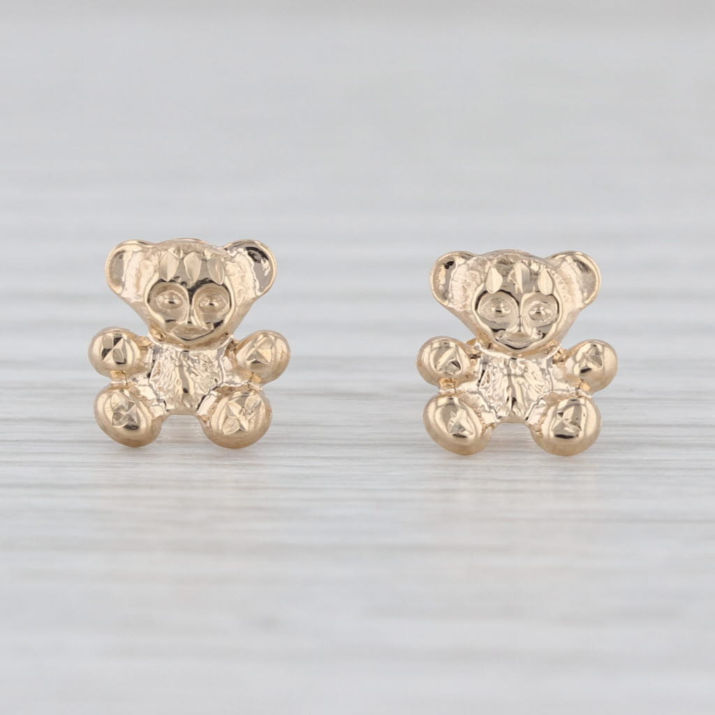 Cute Little Teddy Bear Stud Earrings 14k Yellow Gold Small Studs