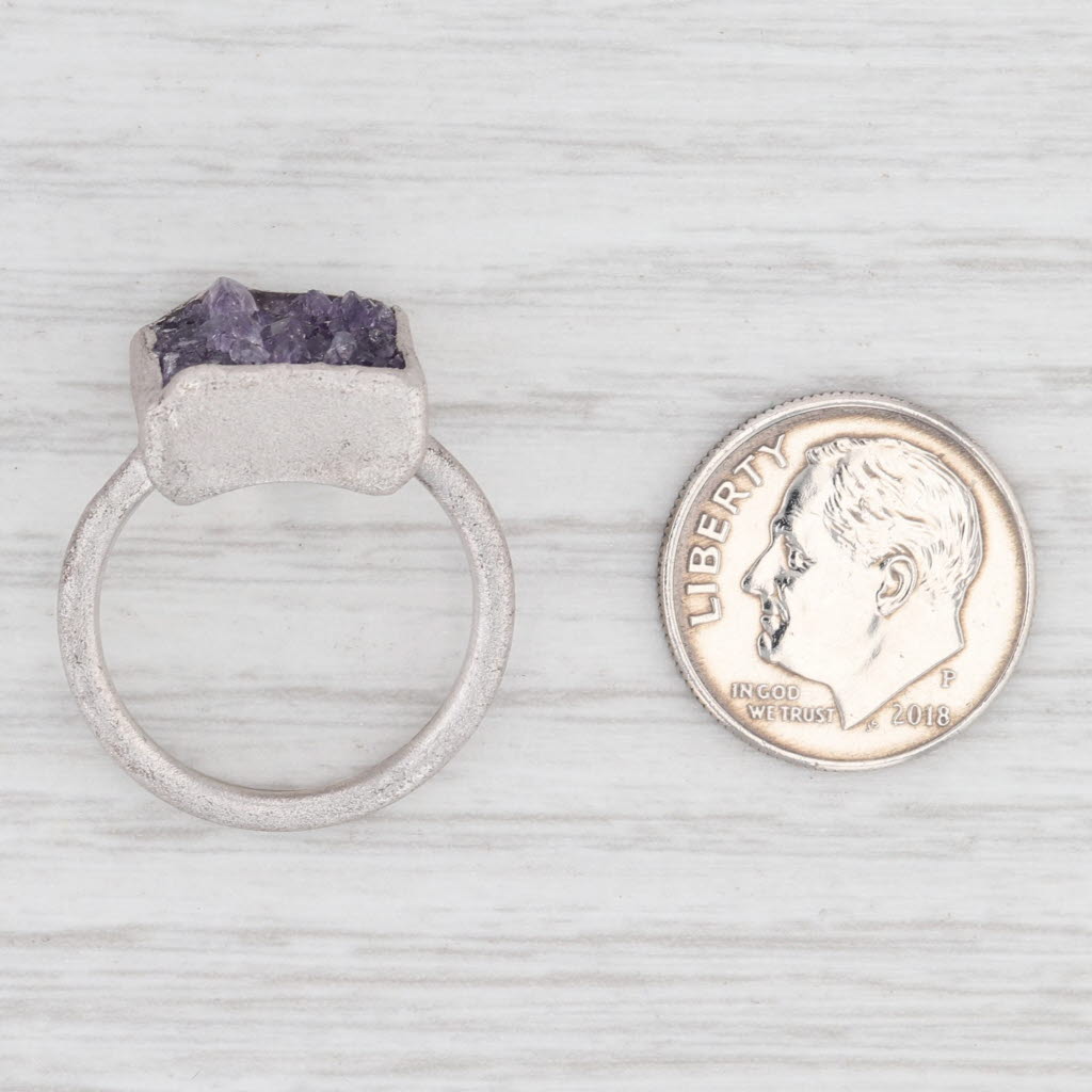 New Nina Wynn Amethyst Druzy Ring Sterling Silver Size 6.75 Statement