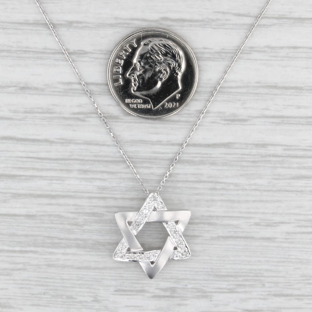 Diamond Hebrew Star Pendant Necklace 14k White Gold 16" Cable Chain