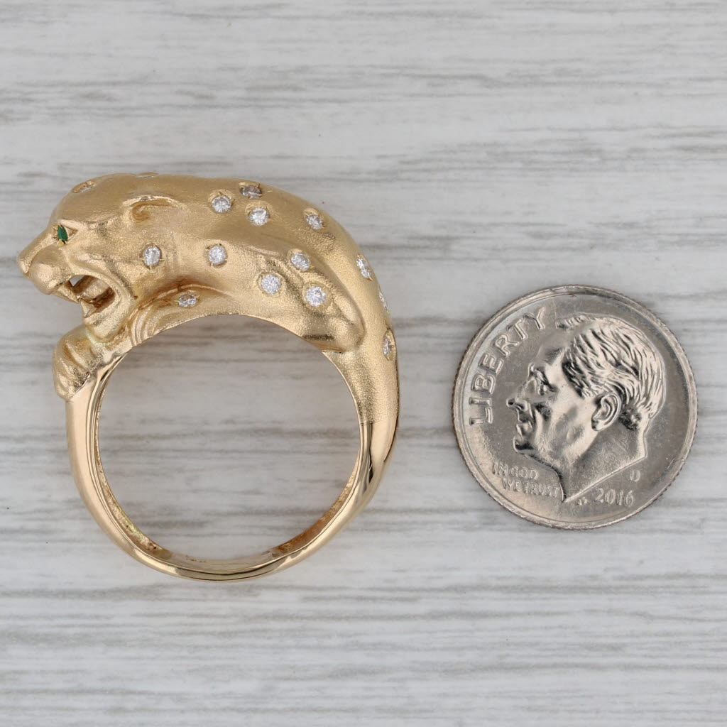 Gray 0.36ctw Diamond Leopard Ring 18k Yellow Gold Size 8.75 Emerald Eyes