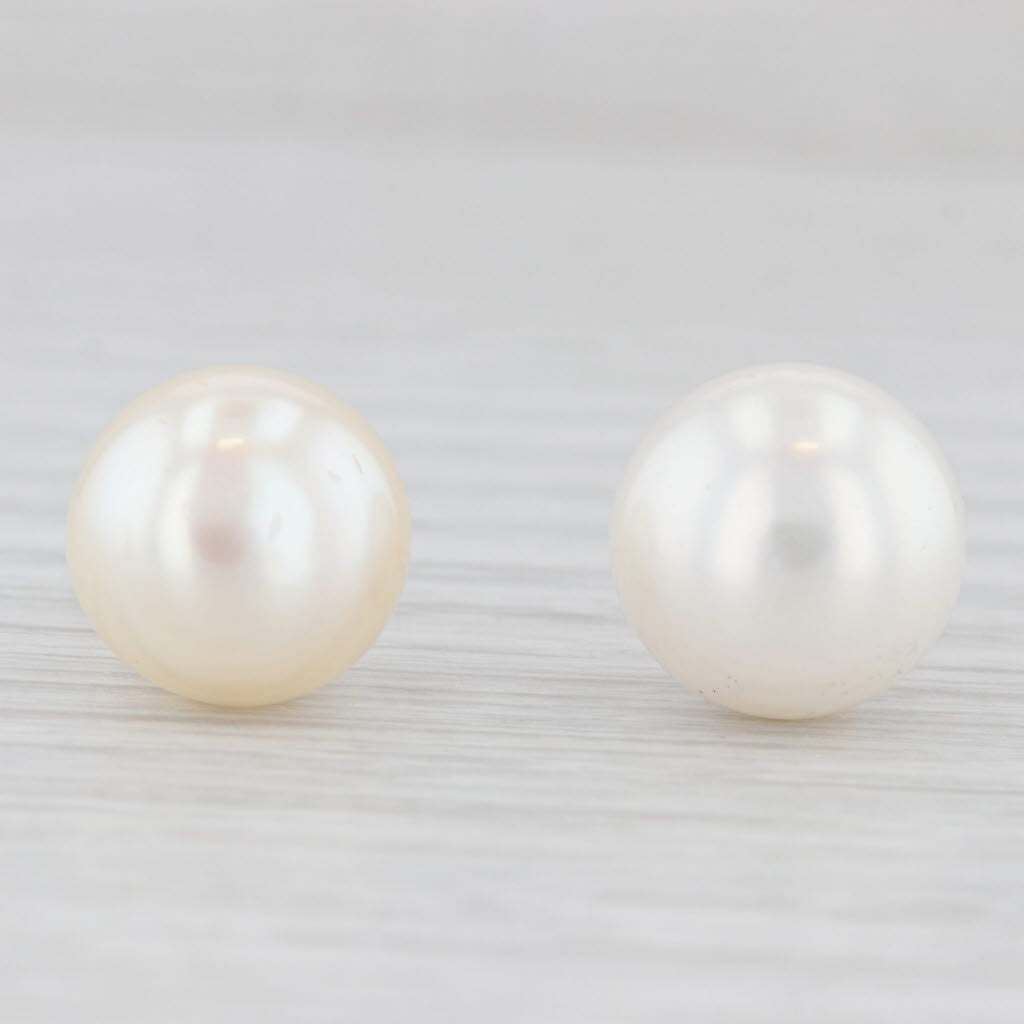 Light Gray Cultured Pearl Stud Earrings 14k Yellow Gold 11.9mm Round Solitaires