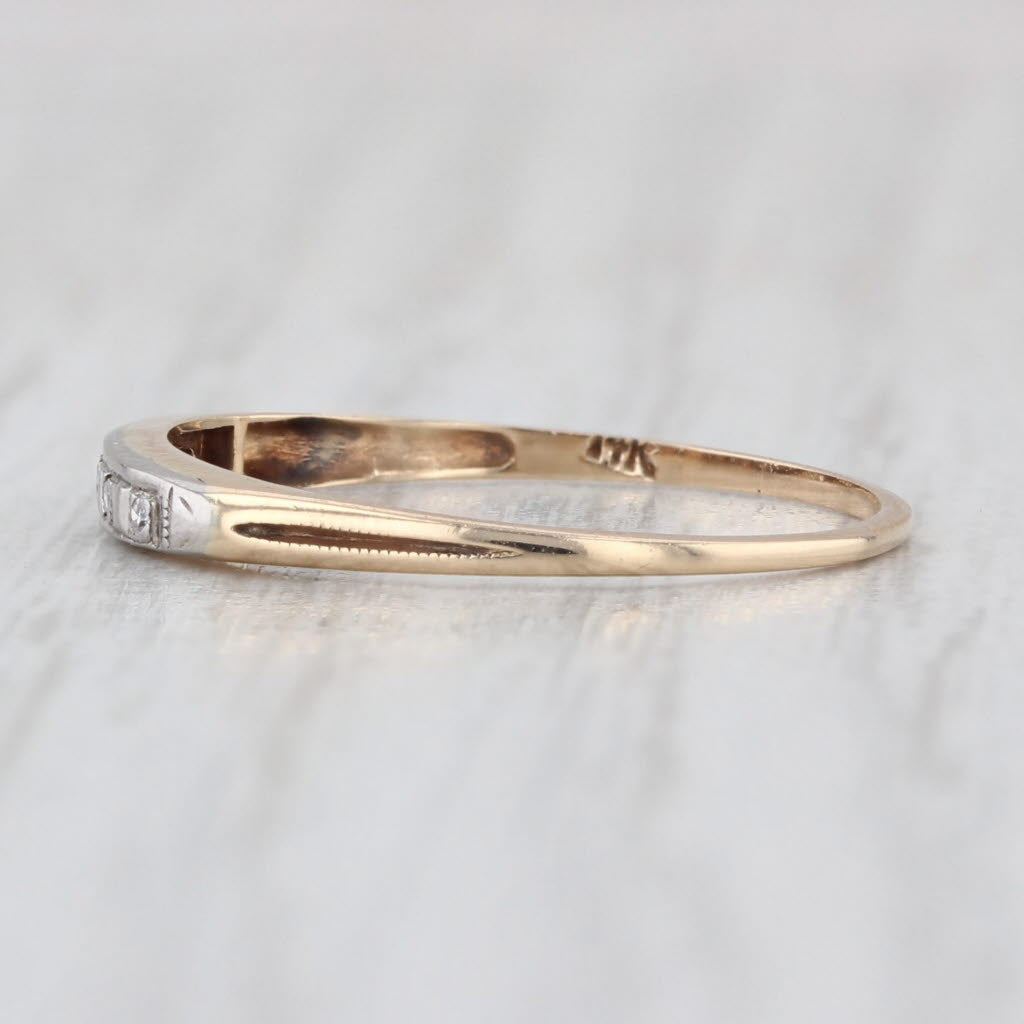 Vintage Diamond Wedding Band 14k Gold Stackable Thin Ring Size 6.75
