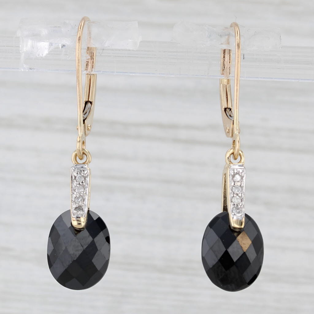 Light Gray Black Cubic Zirconia Dangle Earrings 10k Yellow Gold Lever Back Drops