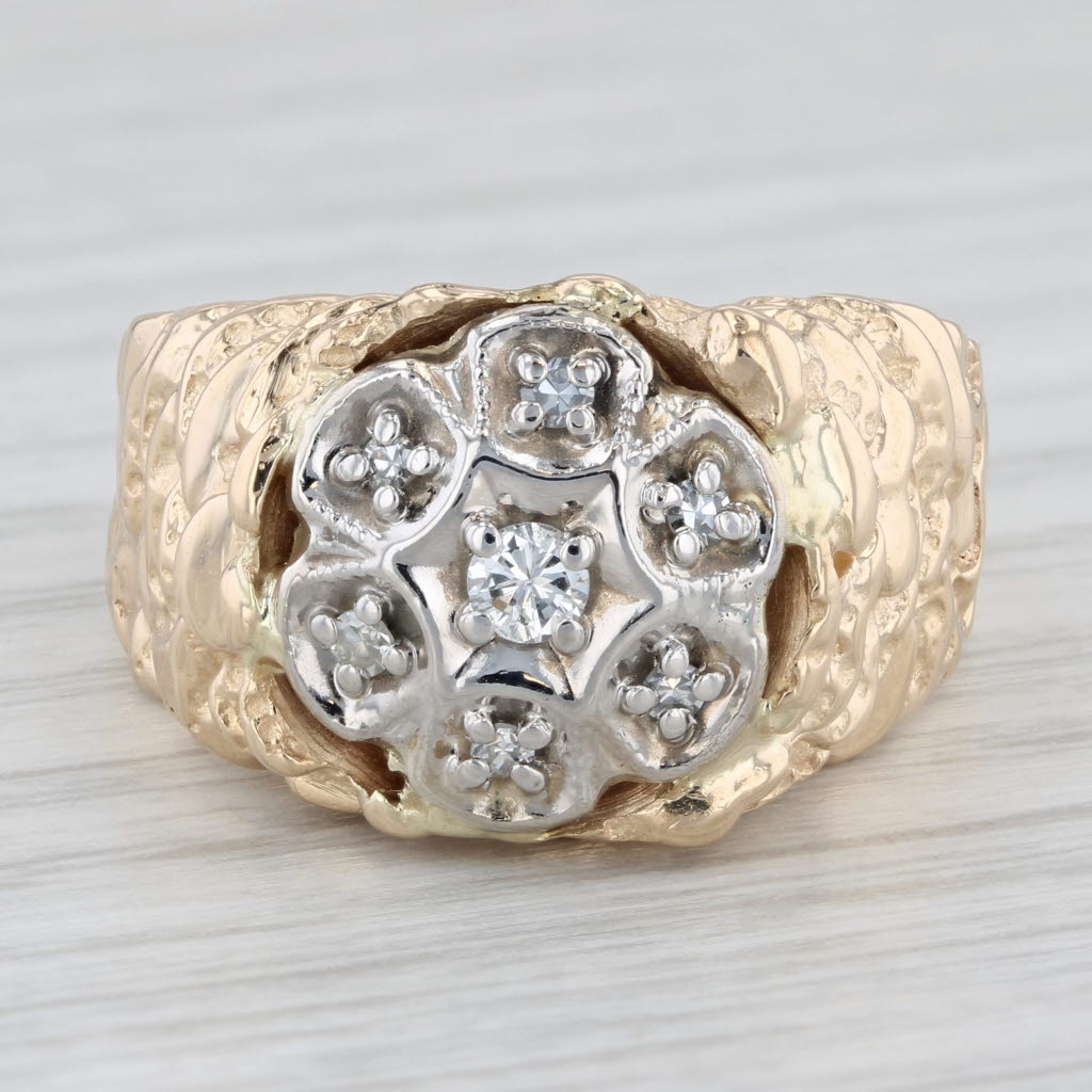 Light Gray Vintage 0.20ctw Diamond Cluster Ring 10k Gold Nugget Size 11.75 Men's