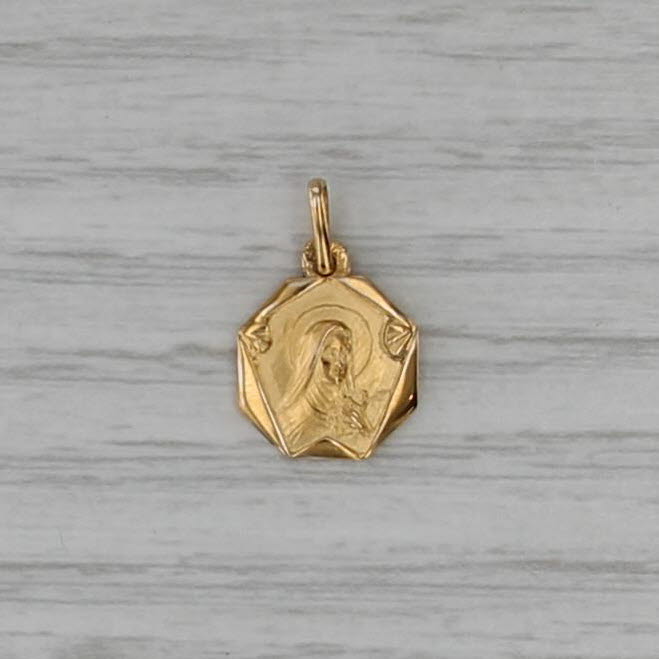 Small Mother Mary Charm 18k Yellow Gold Prayer Token Engravable Pendant