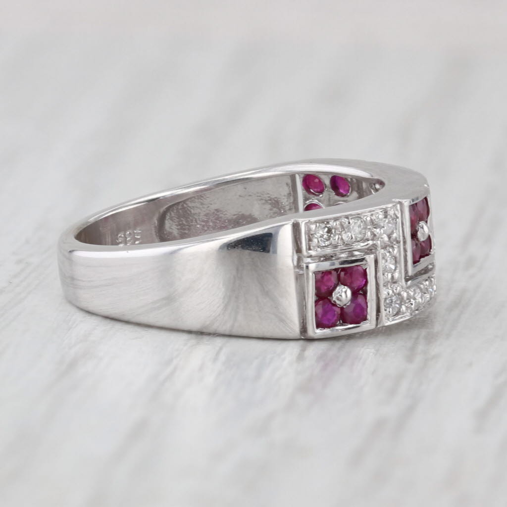 0.63ctw Ruby Diamond Ring 14k White Gold Size 7 Stackable Band
