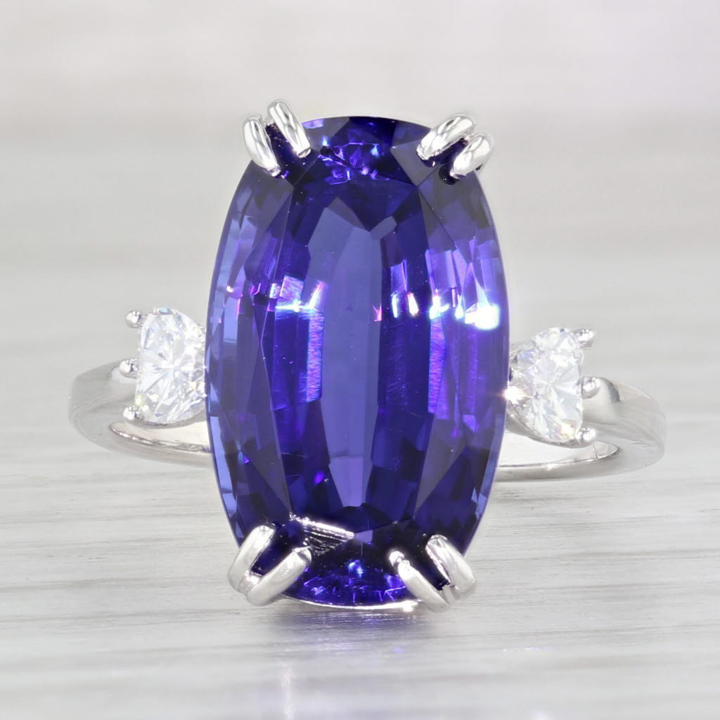 Light Gray 12.92ctw Cushion GIA Tanzanite Diamond Hearts Ring 18k White Gold Size 7