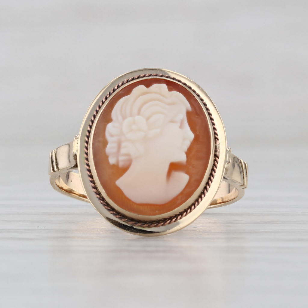 Vintage Shell Cameo Ring 14k Yellow Gold Size 5.5 Figural Carving